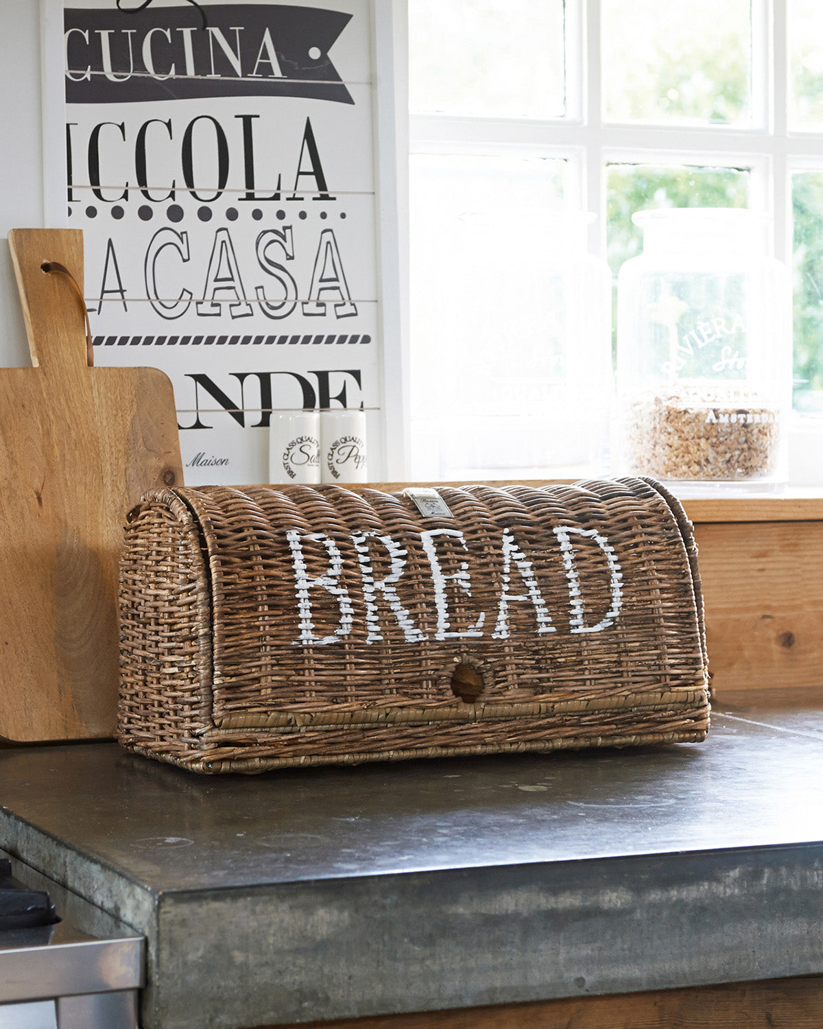 BREAD BOX made of Rustic Rattan labeled in white color  by Riviera Maison