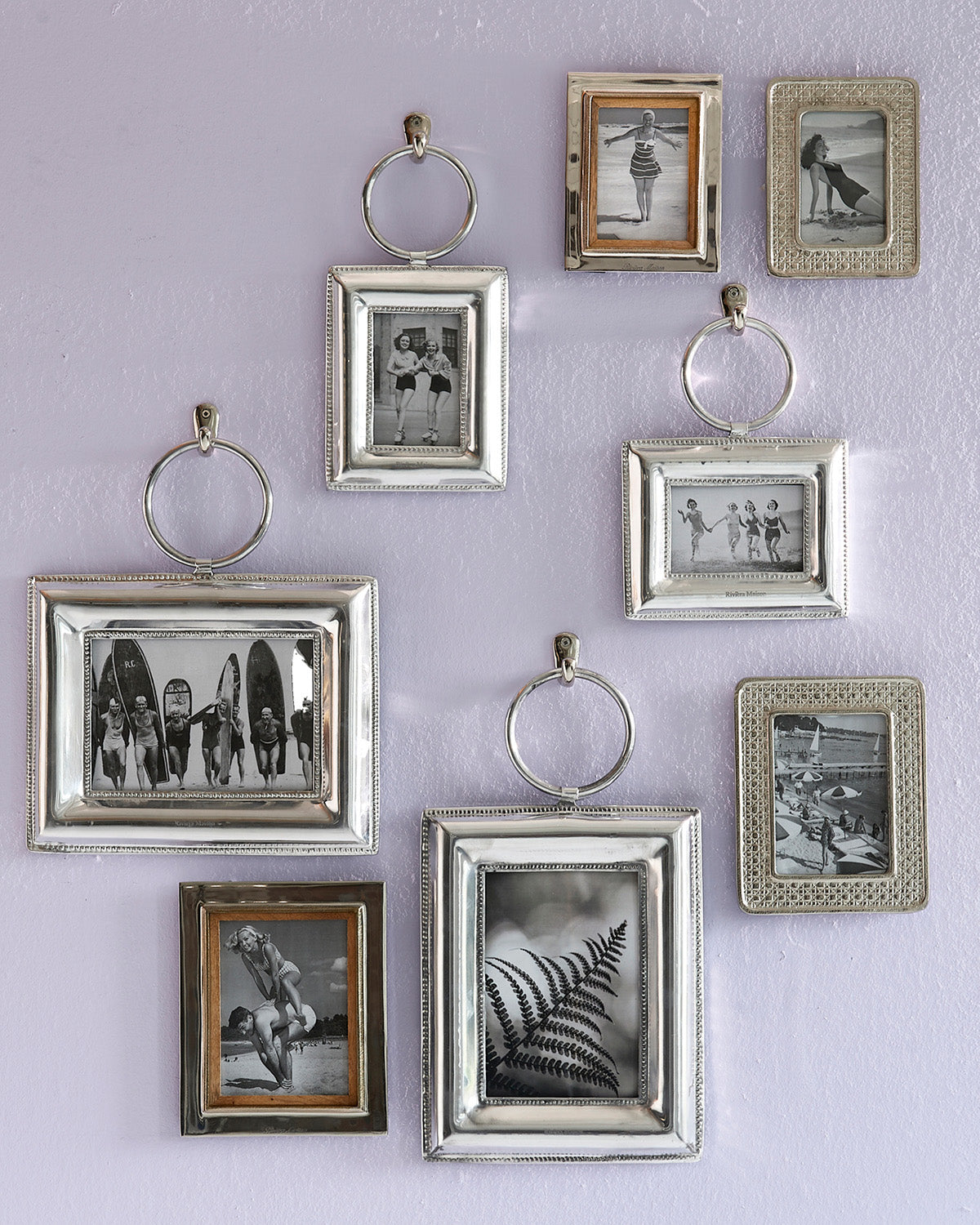 CORDOBA PHOTO FRAME SILVER XL hanging on violet wall by Riviera Maison