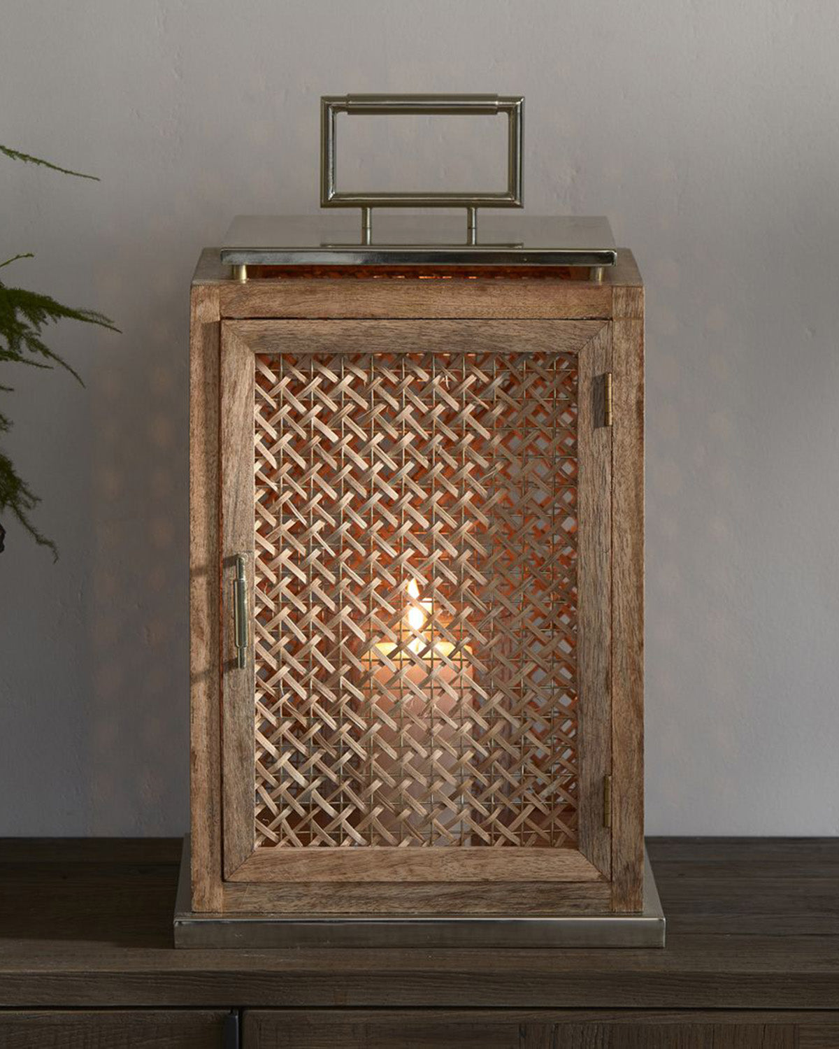 LANTERN made of Rattan and wood, bottom edges are made of soft gold aluminum  by Riviera Maison