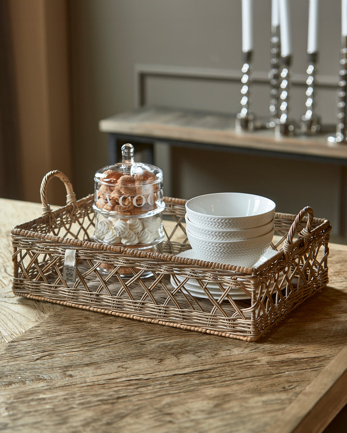 Tray made of gray reed by Riviera Maison