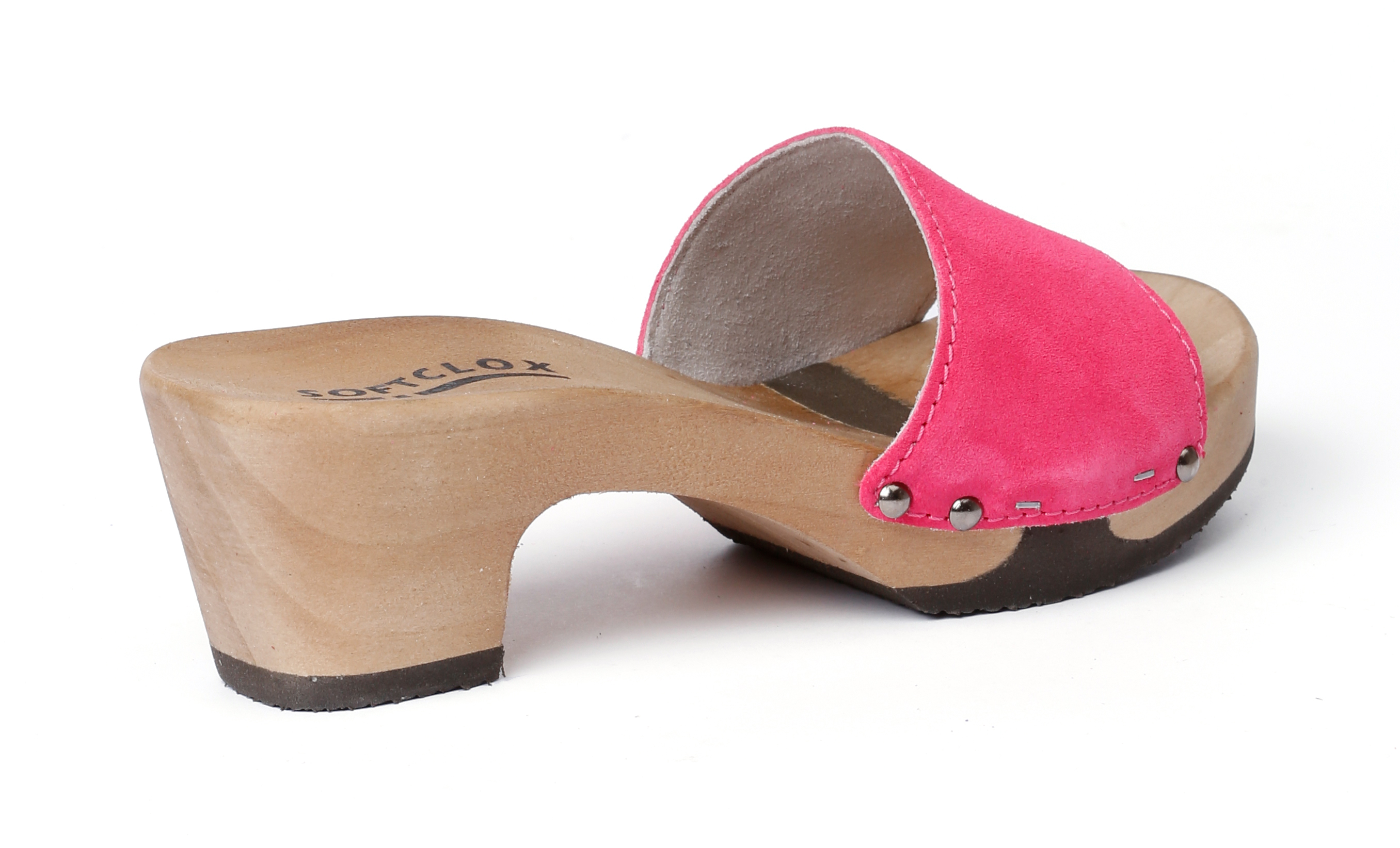 Shoe mule, made from poplar wood with smooth suede  in color green by Softclox