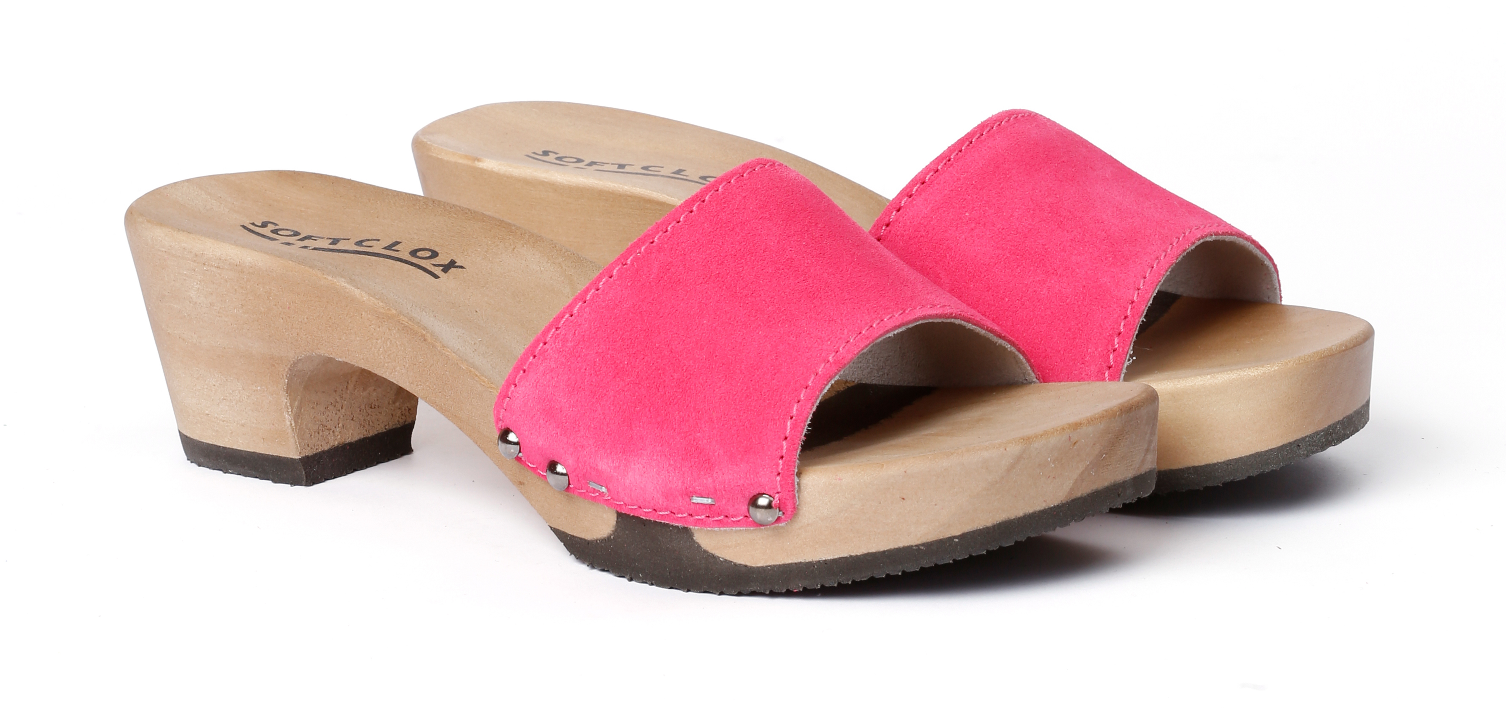 Shoe mule, made from poplar wood with smooth suede  in color pink kiss by Softclox