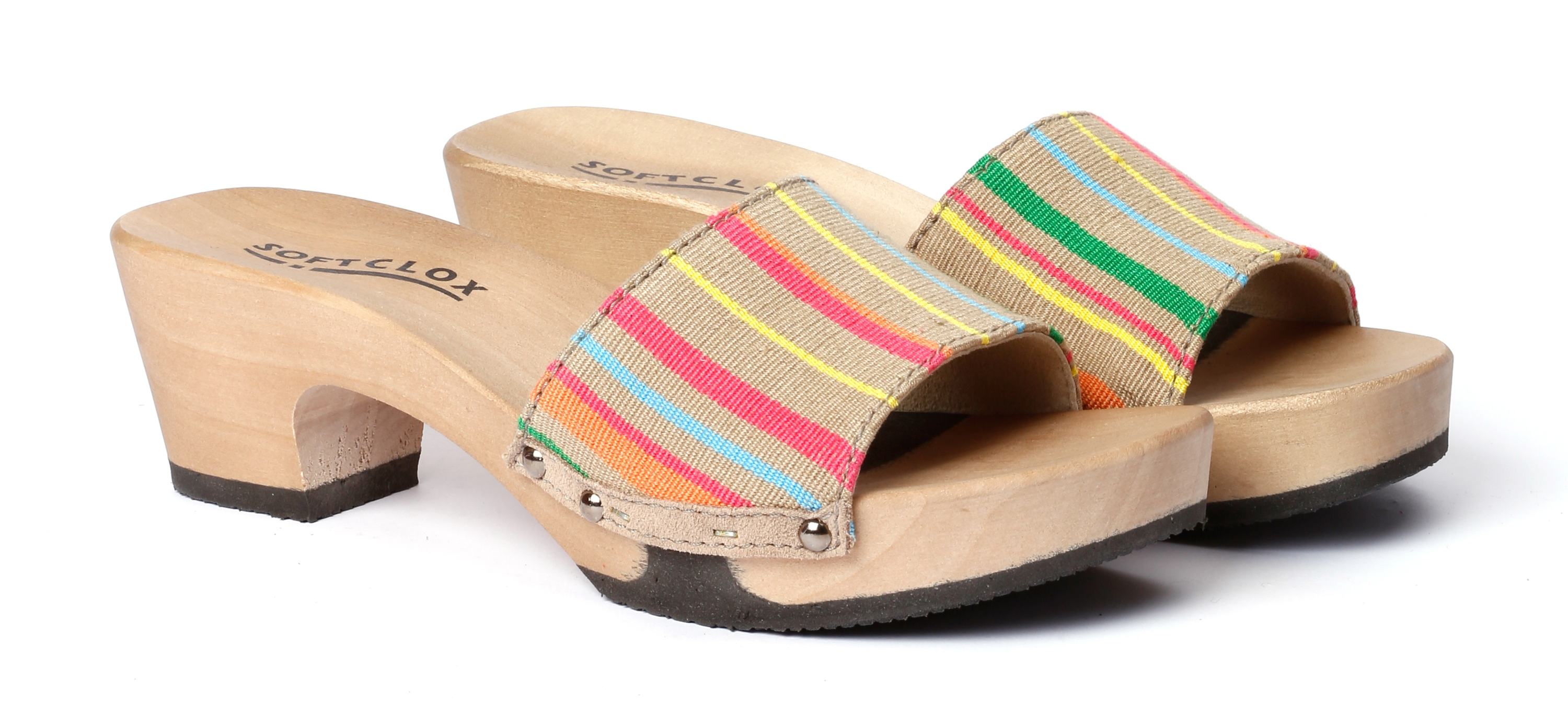 Shoe mule, fabric handwoven with suede lining multicolored by Softclox