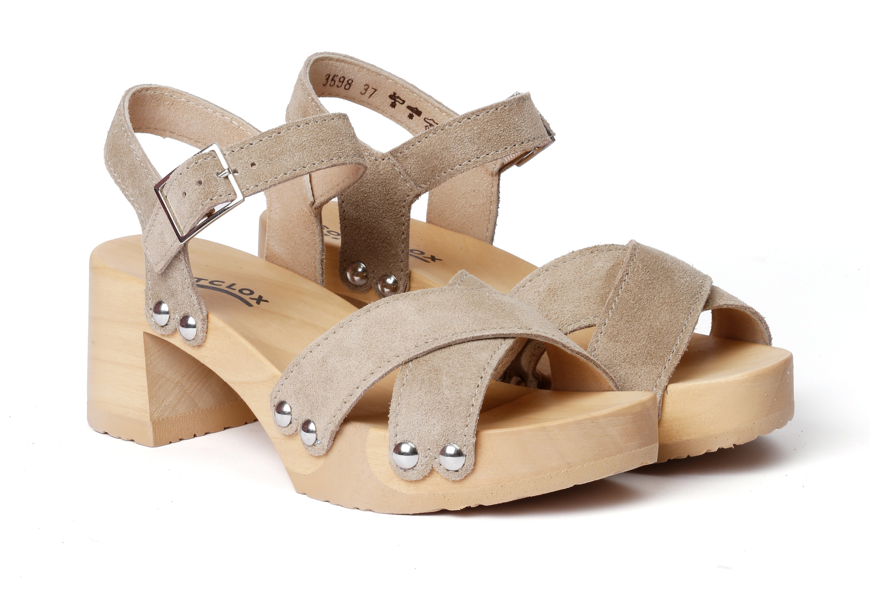 Sandals from poplar wood smooth suede in color taupe by Softclox