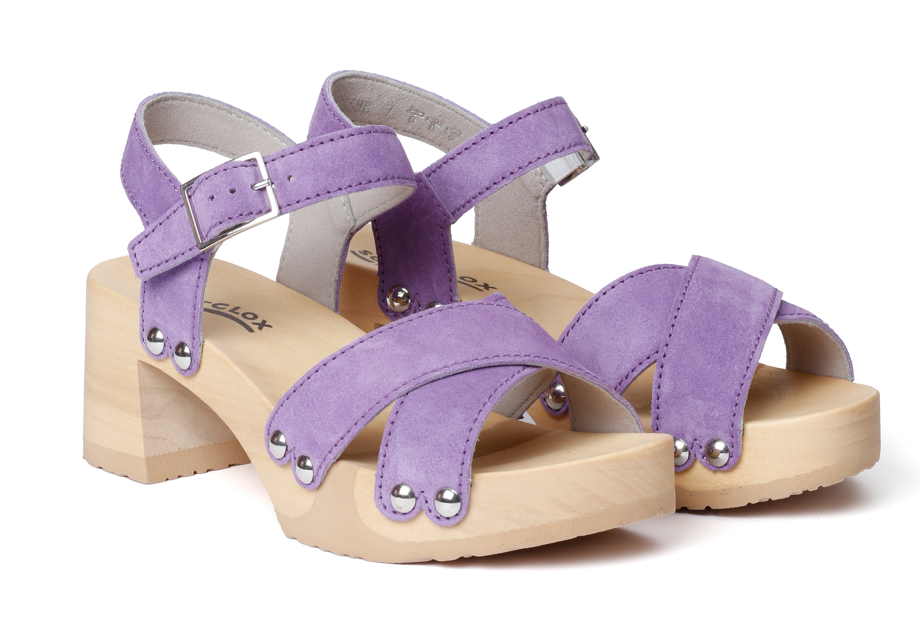 Sandals from poplar wood smooth suede in color violet by Softclox