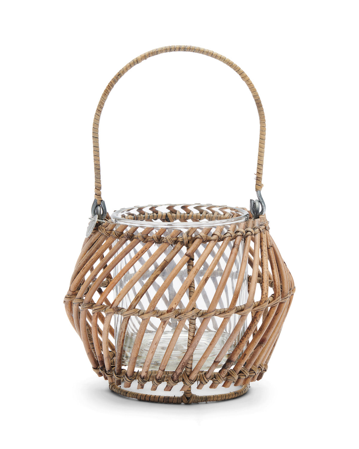 Tealight holder of sturdy glass immersed in a hand-crafted rattan basket by Riviera Maison