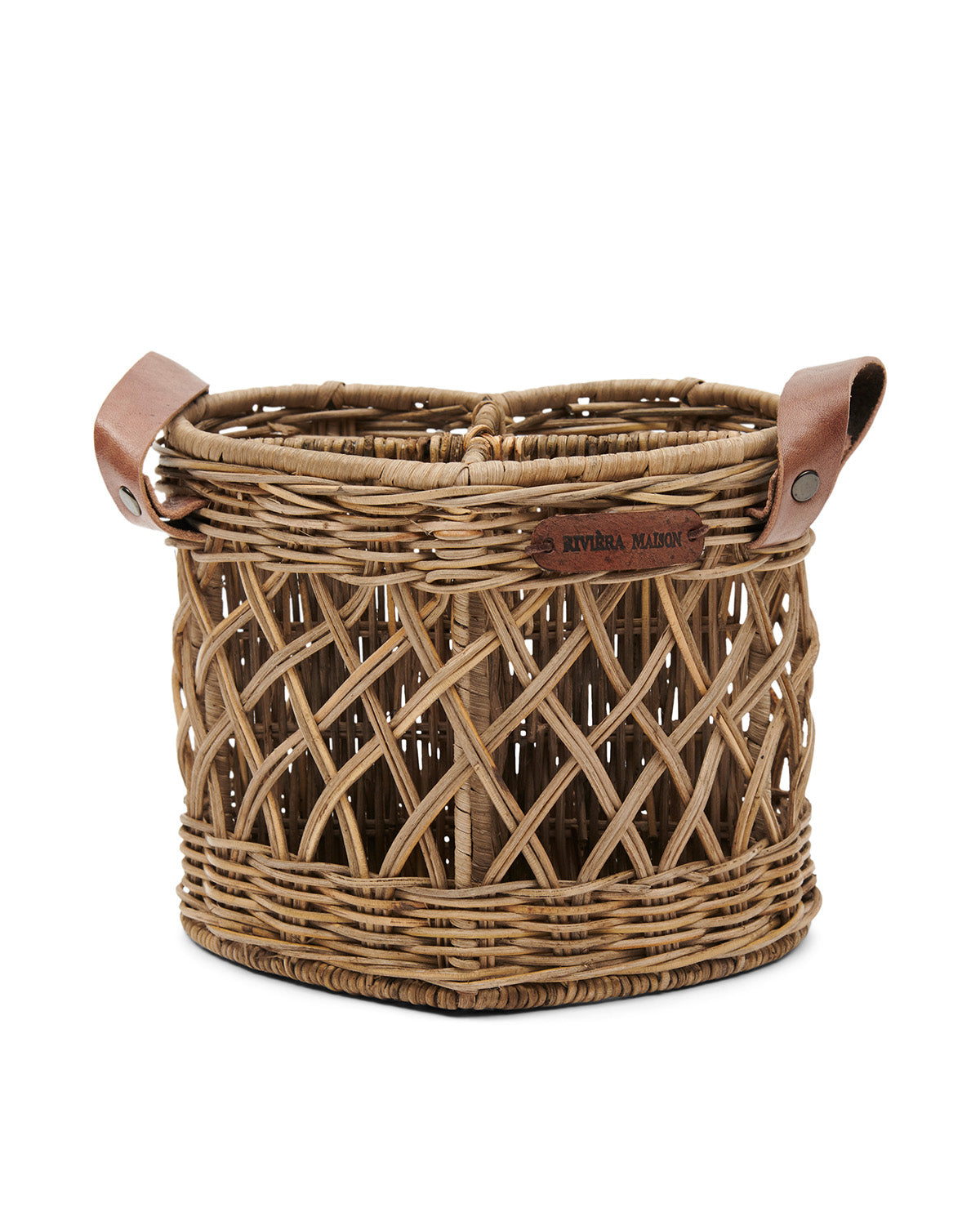 UTENSILS HOLDER HEART shape made from rattan with leather handles by Riviera Maison