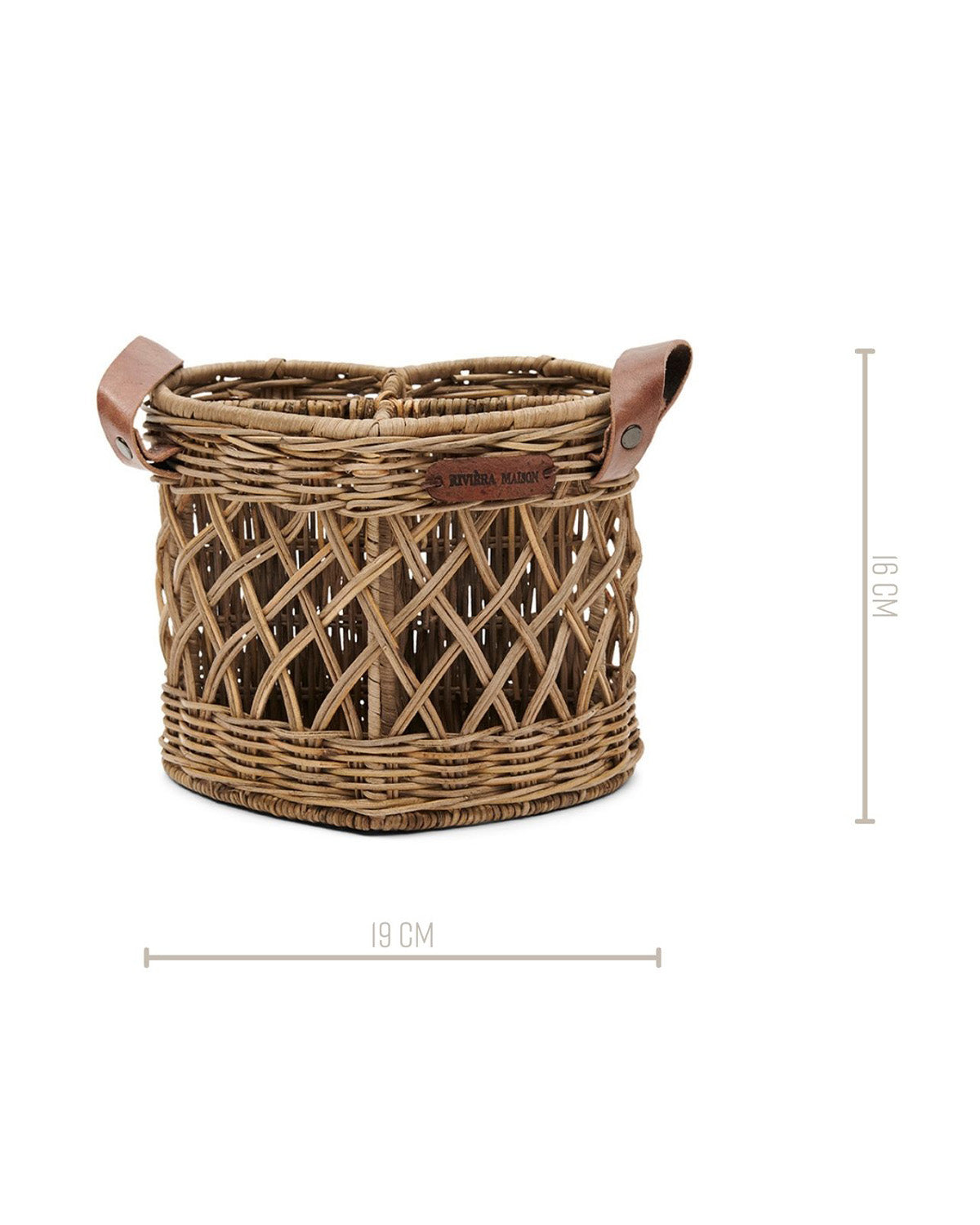 UTENSILS HOLDER HEART shape made from openwork rattan with leather handles by Riviera Maison
