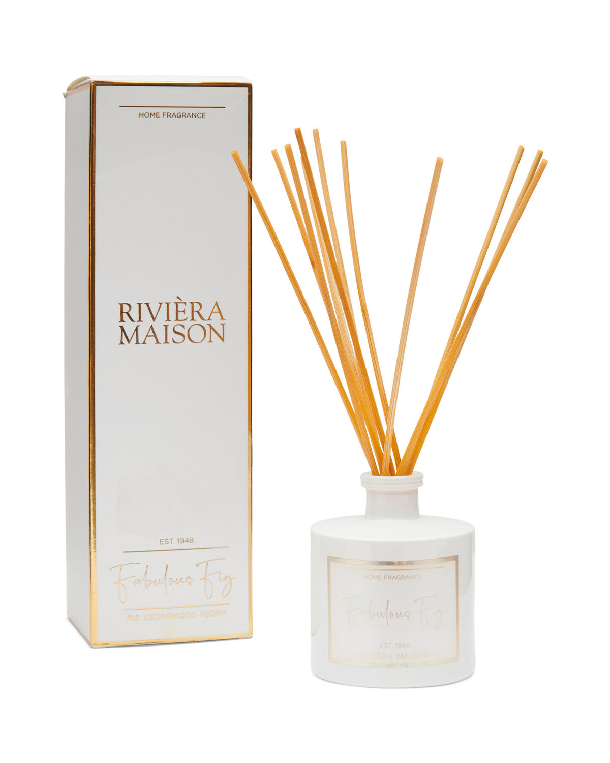 FABULOUS FIG FRAGRANCE STICKS in a white glass by Riviera Maison