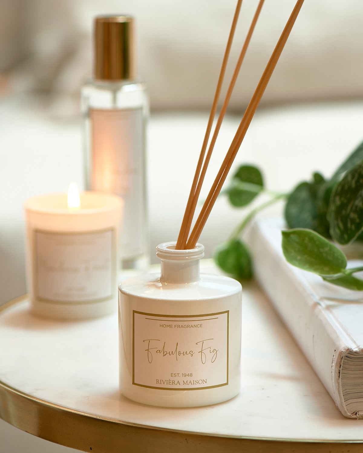 FABULOUS FIG FRAGRANCE STICKS in a white glass by Riviera Maison