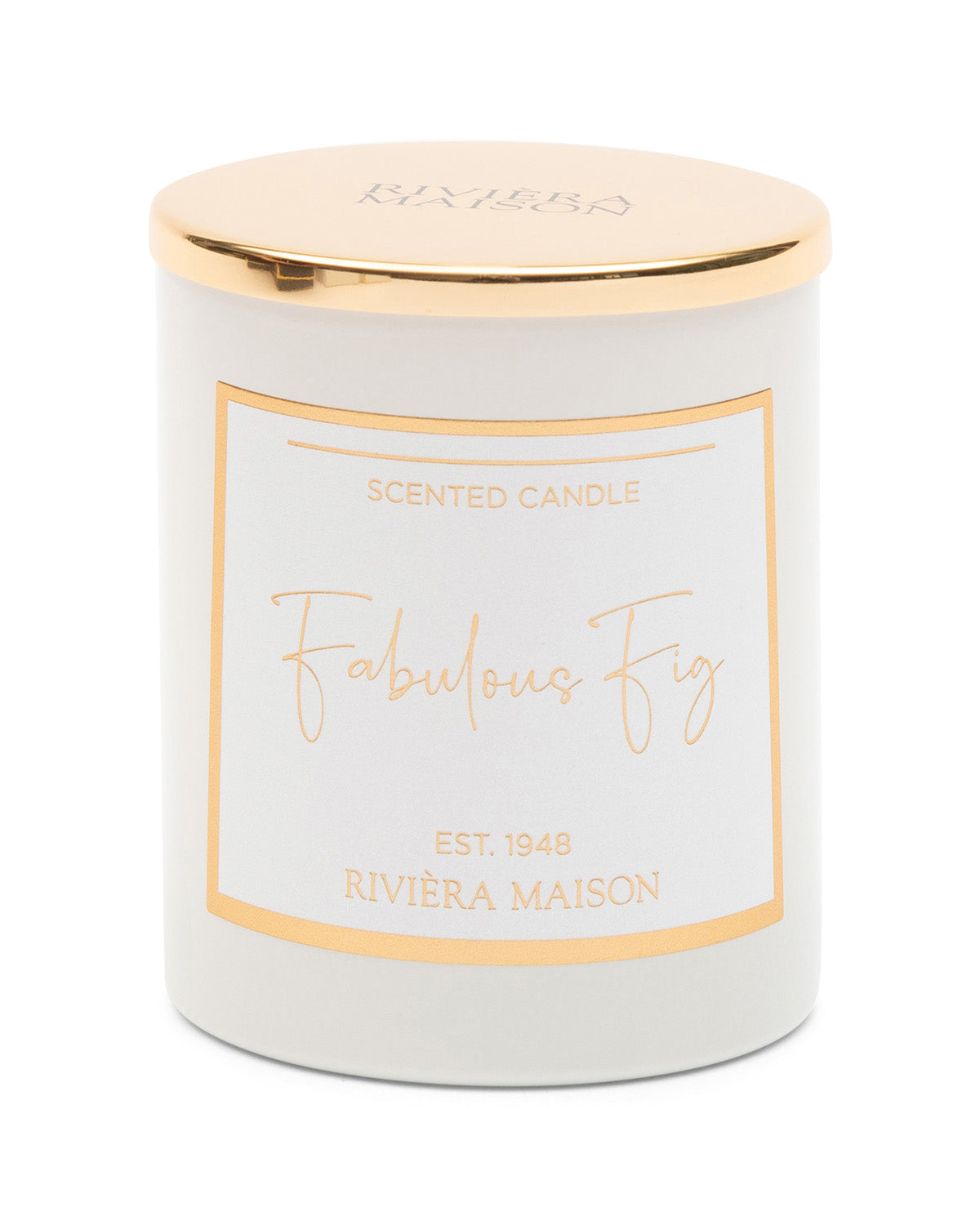 FIG SCENTED CANDLE, cedar, and peony in a white glass by Riviera Maison