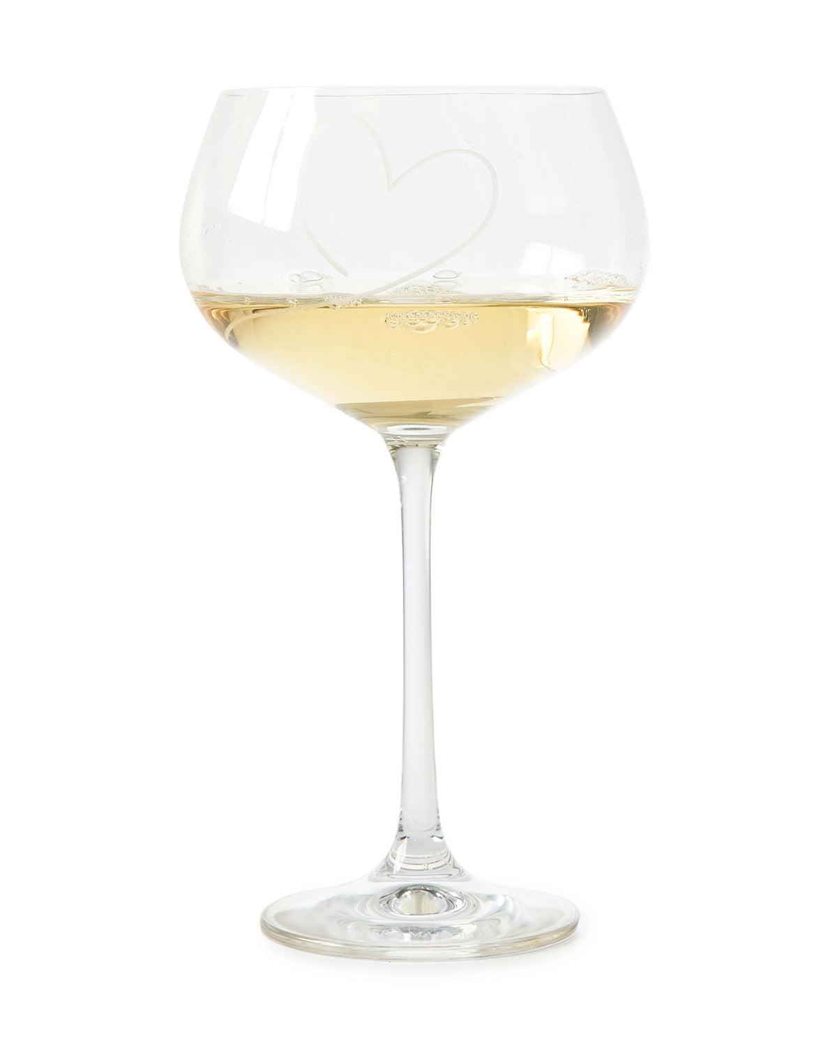 White wine glass  with a hand painted heart, filled with white wine by Riviera Maison