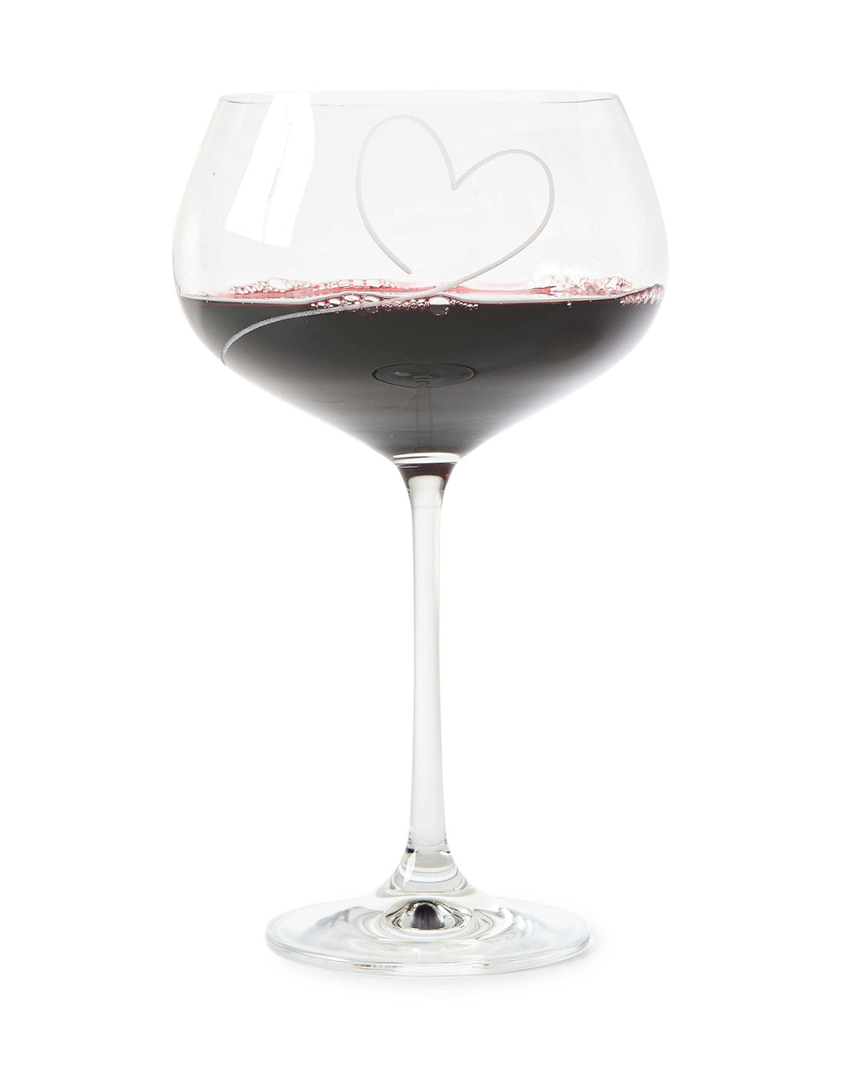 Red wine glass  with a hand painted heart, filled with red wine by Riviera Maison