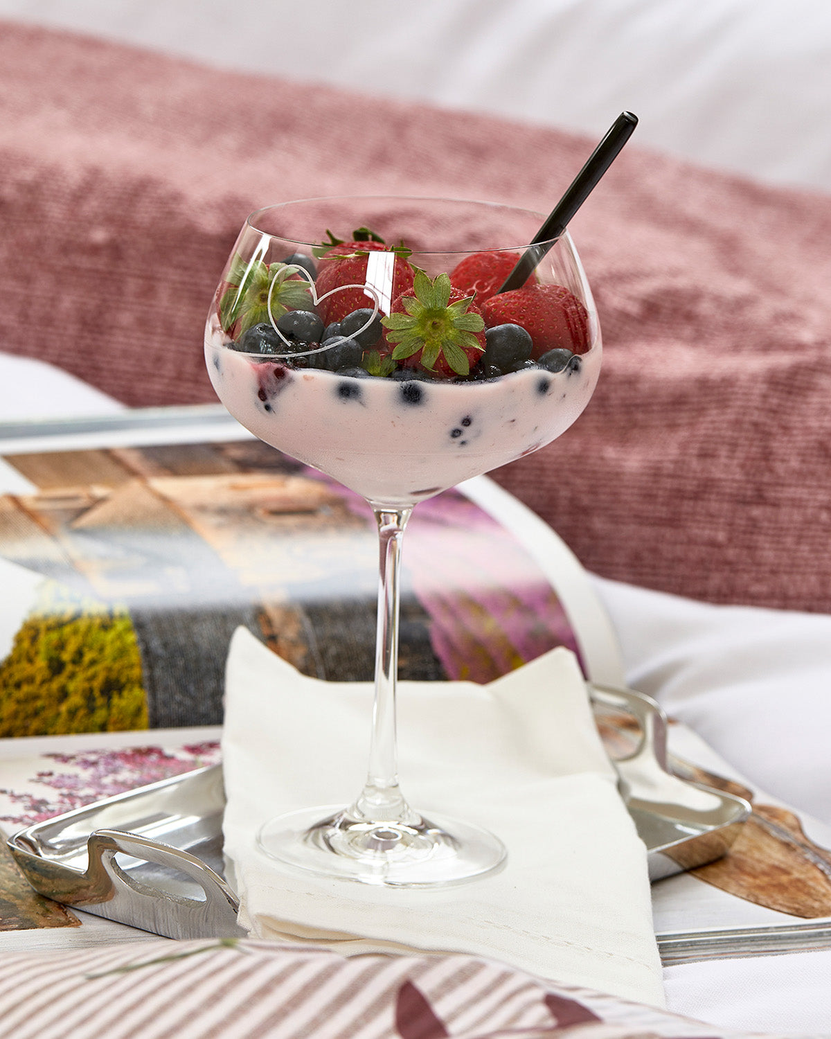 WINE GLASS, decorated with a dessert of berries by Riviera Maison