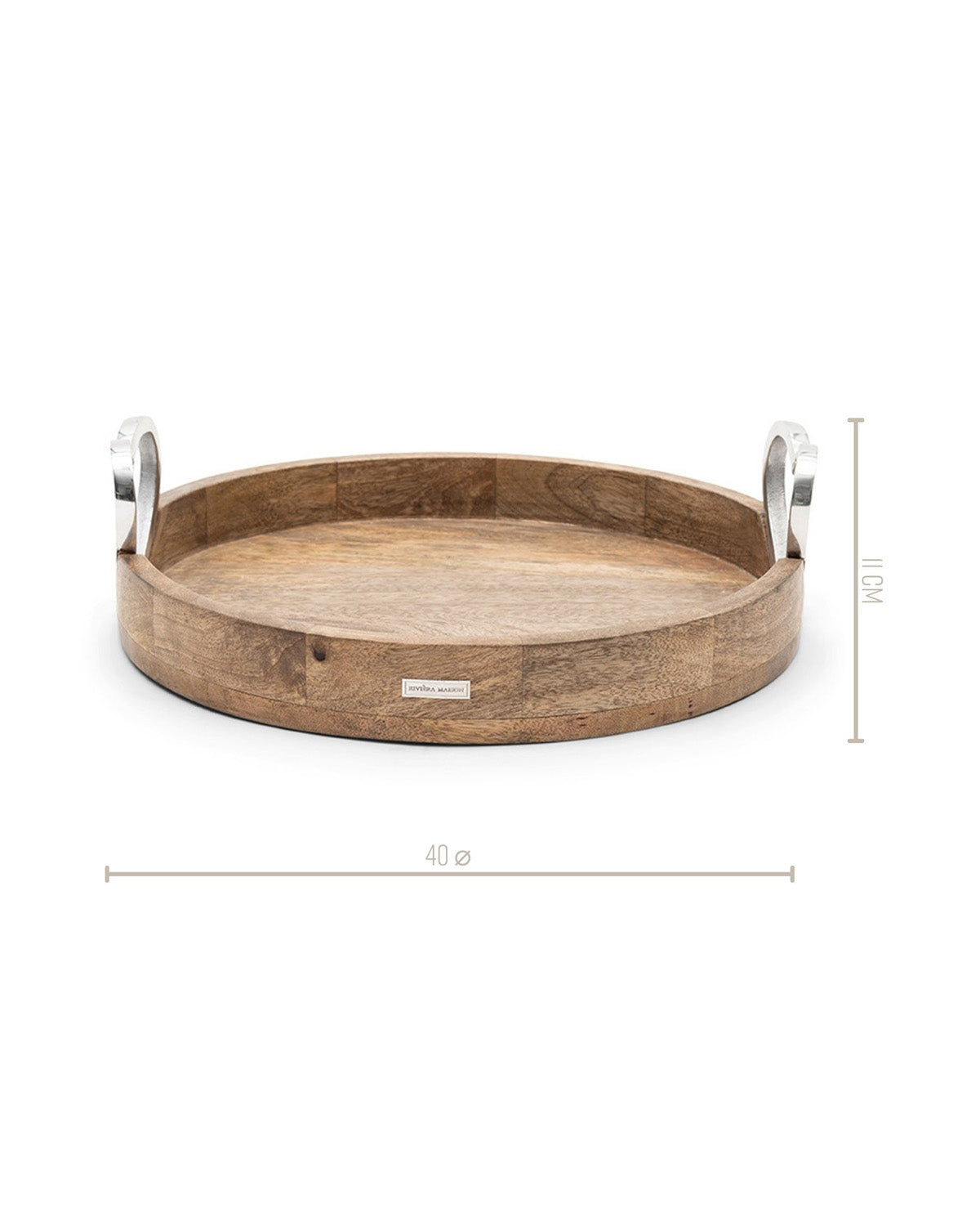 SERVING TRAY round made of mango wood heart-shaped handles made of glossy aluminum by Riviera Maison