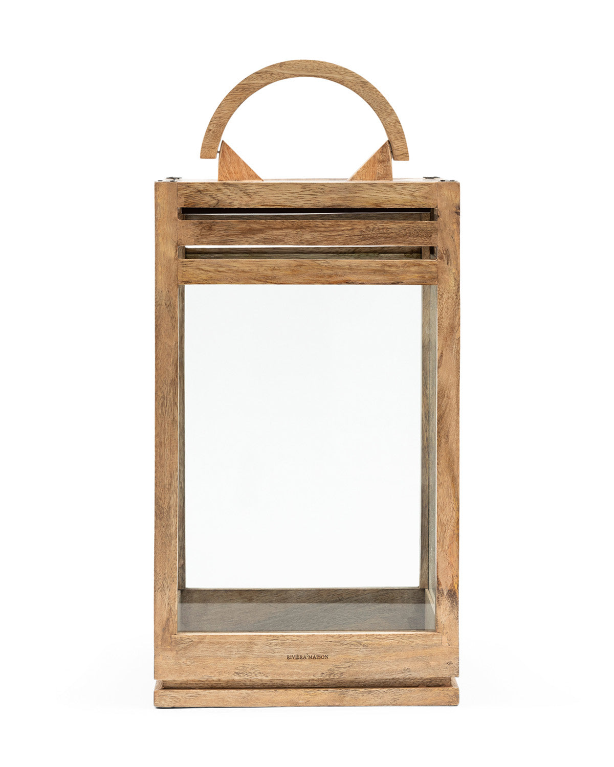 LANTERN constructed from glass and wood with  iron base by Riviera Maison