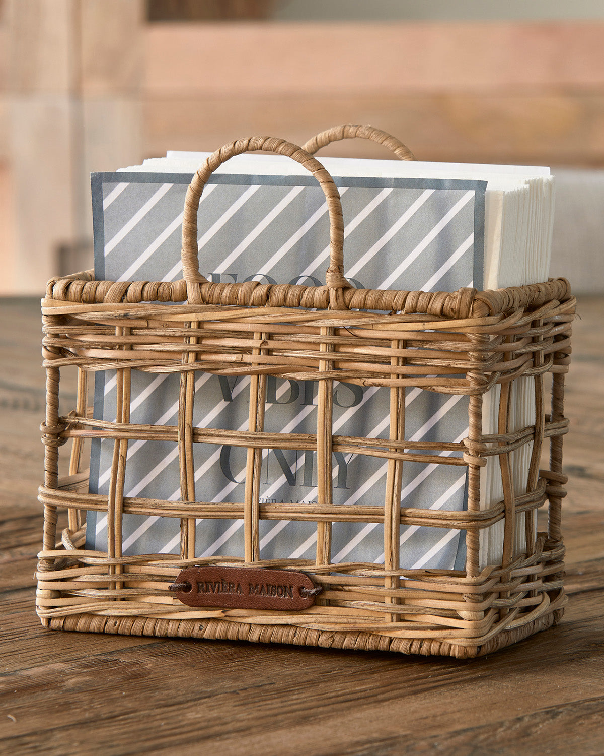 NAPKIN HOLDER  made from hand-woven rattan, with napkins inside