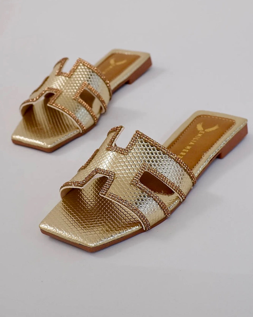 Dubai H Flats – Rhinestone Gold