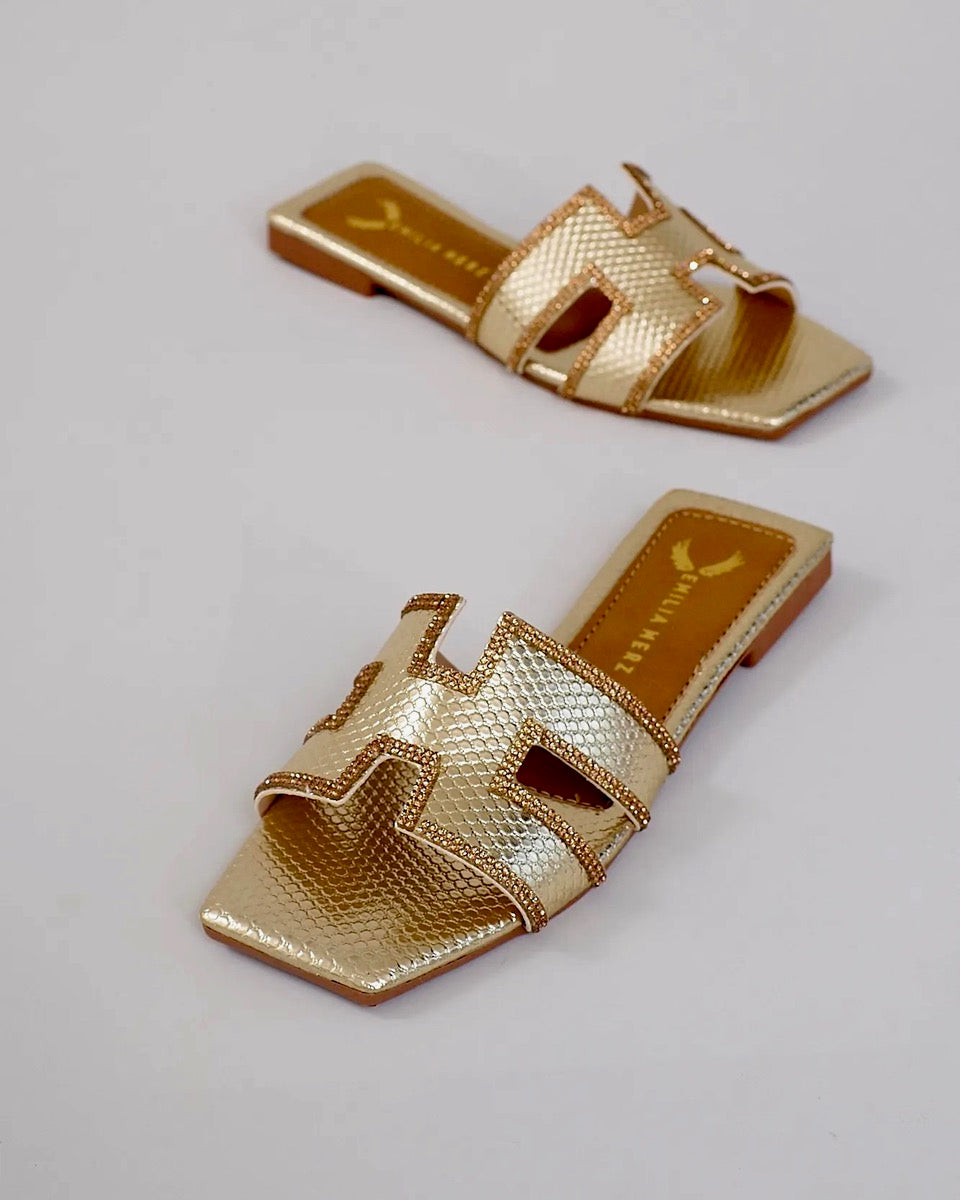 Dubai H Flats – Rhinestone Gold