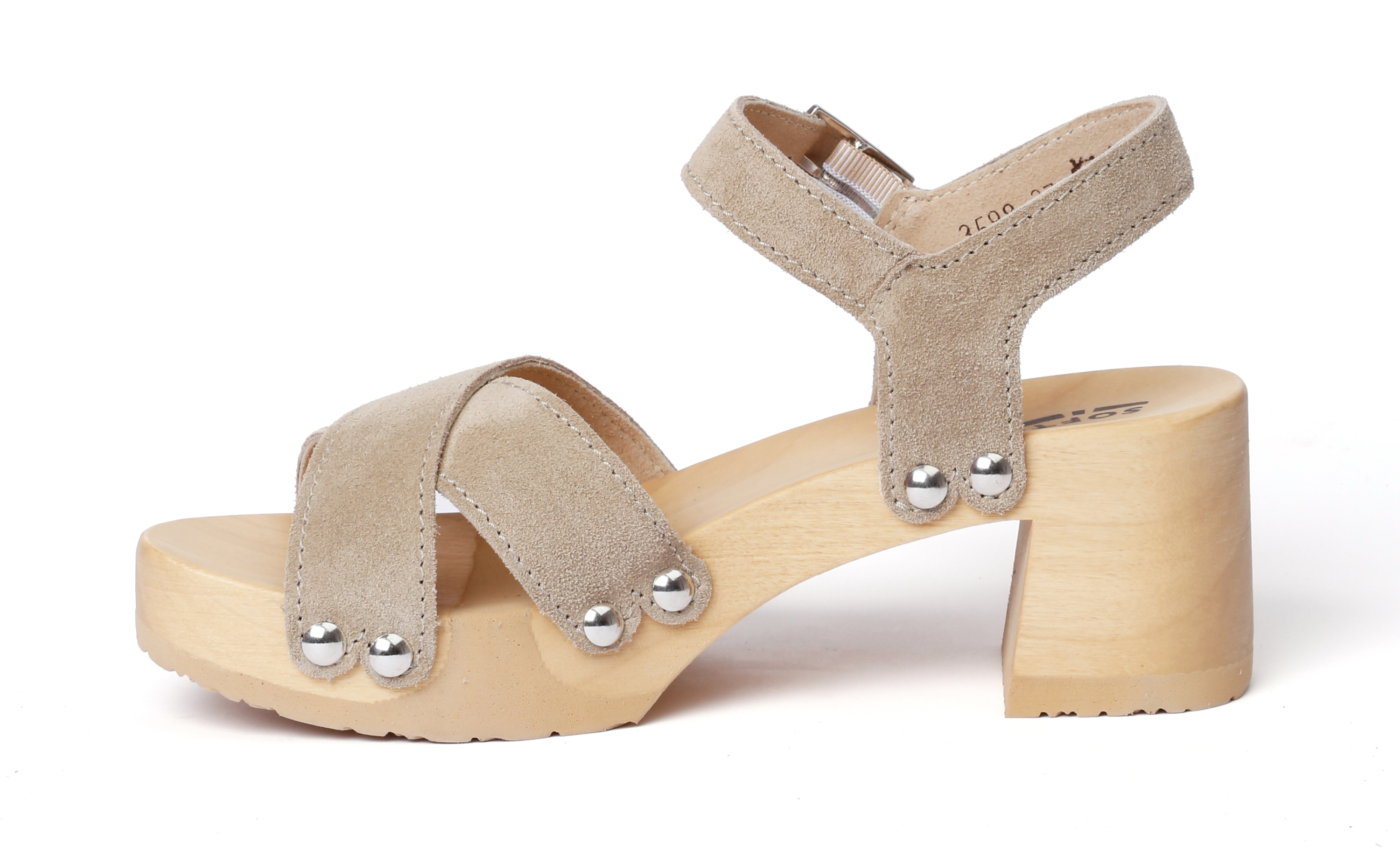 Sandals from poplar wood smooth suede in color taupe by Softclox