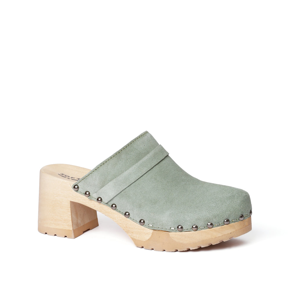 Clog smooth suede, poplar wood, in color mint by Softclox