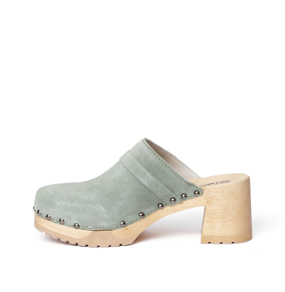 Clog smooth suede, poplar wood, in color mint by Softclox