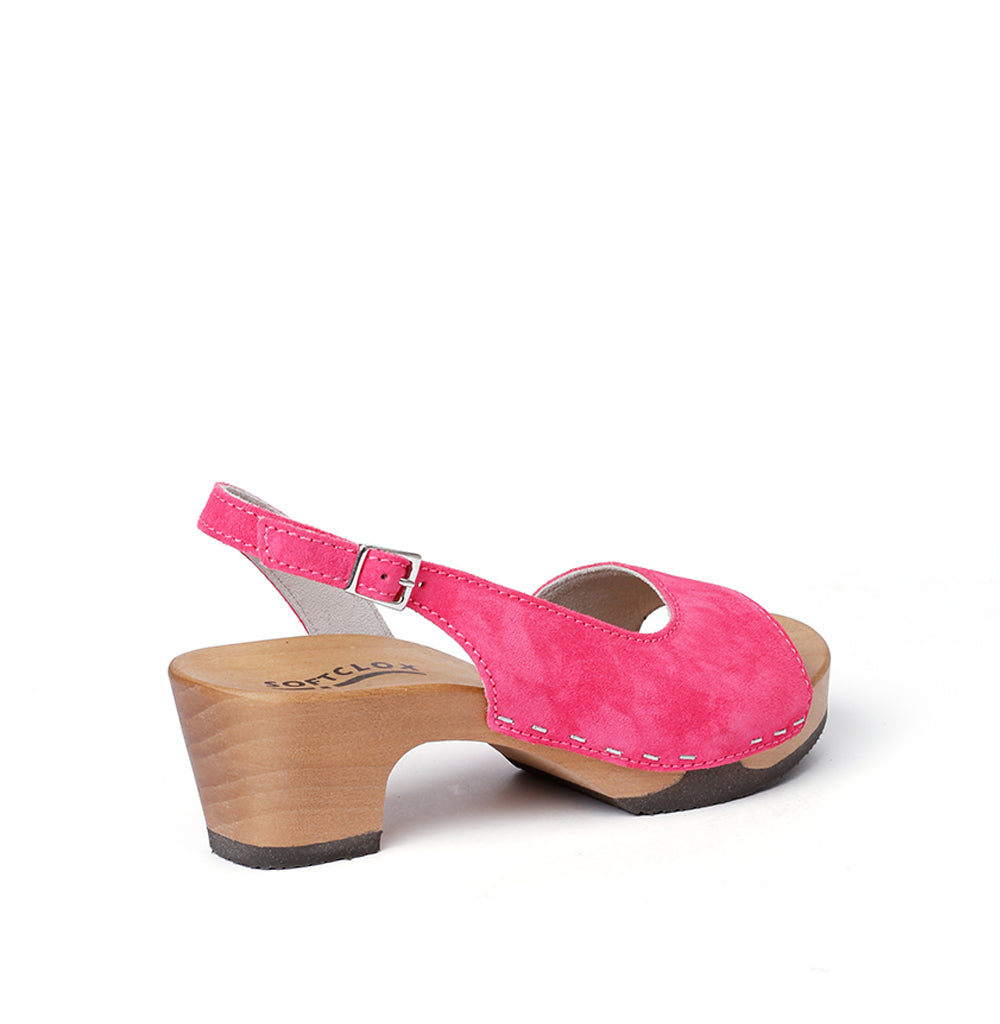 Shoe sandale, smooth suede, poplar wood, in color pink kiss by Softclox