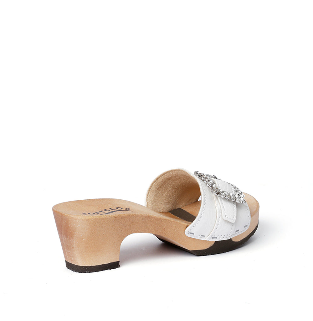 Shoe mule, soft milled nappa, poplar wood, in color white by Softclox